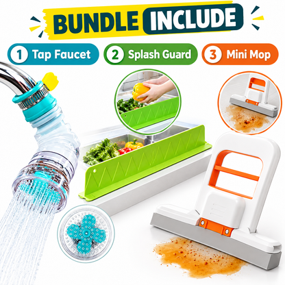 3-in-1 Kitchen Cleaning Set...Mini Mop + Sink Splash Guard + Tap Shower